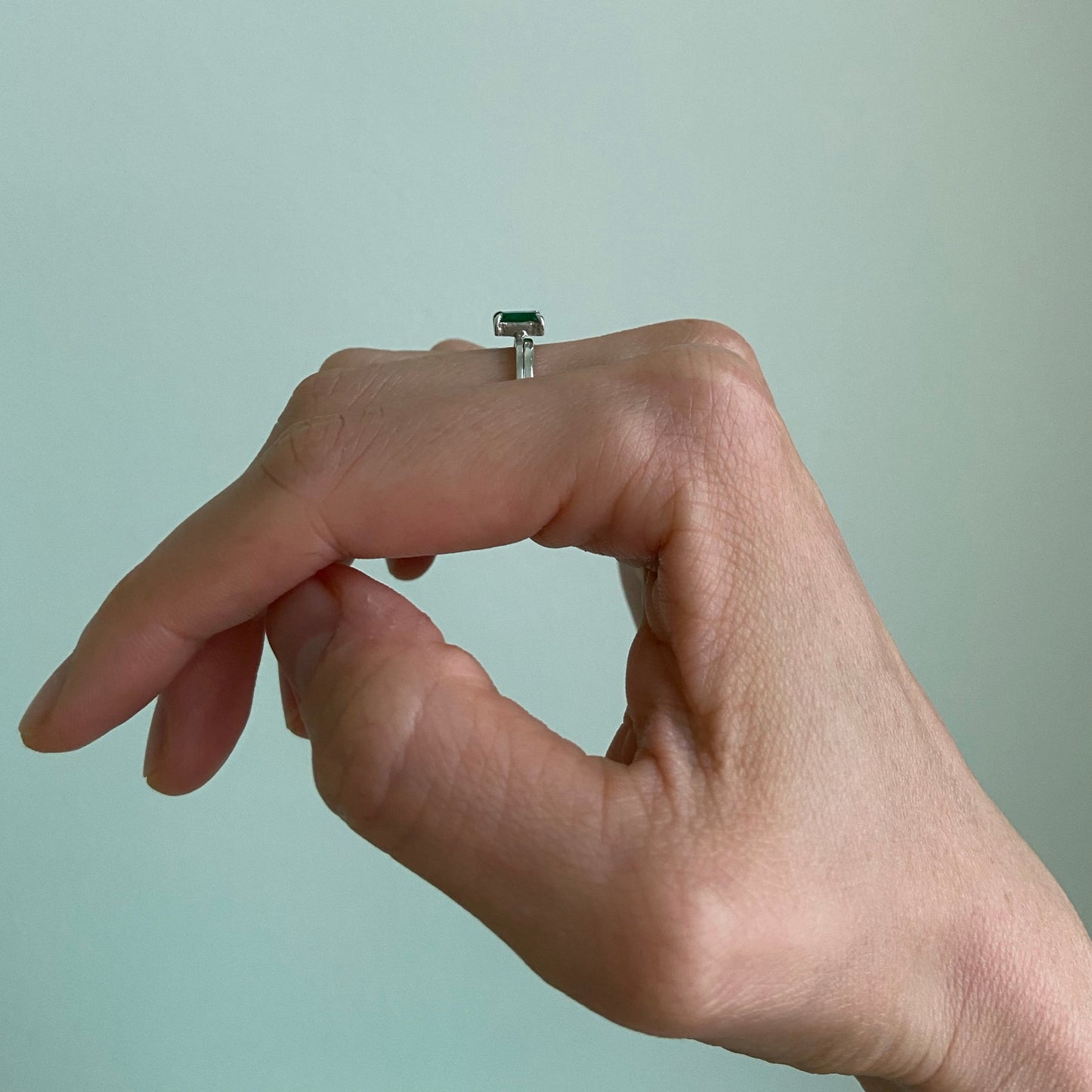 Cubic zirconia emerald silver ring double set