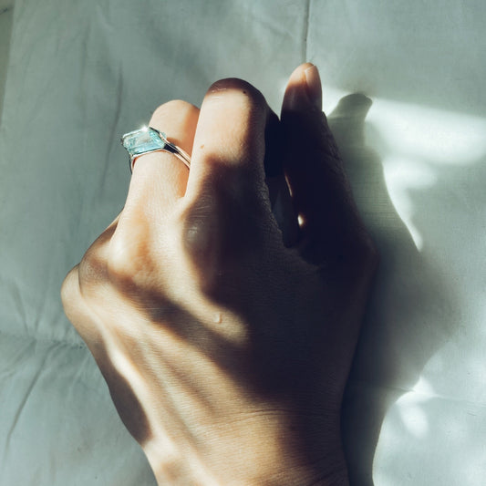 Raw aquamarine silver handcrafted ring