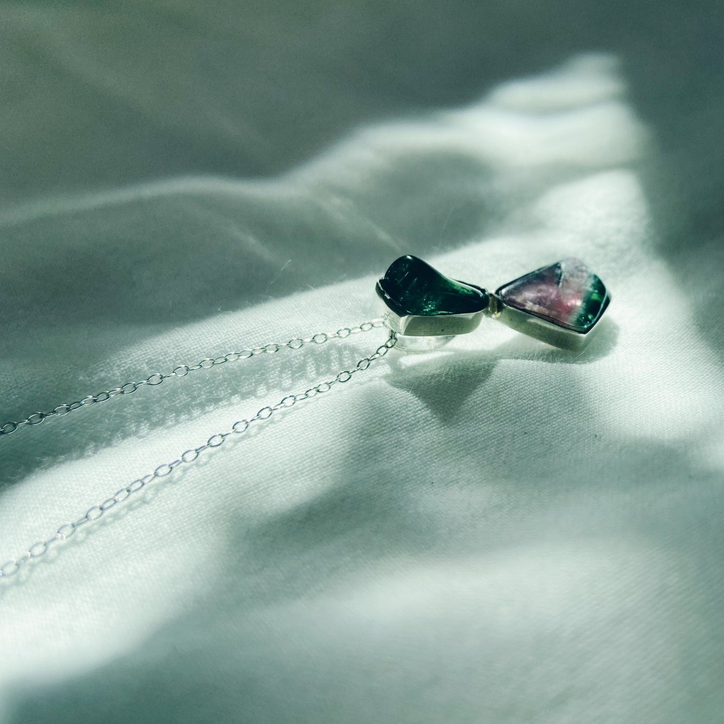 Esmeralda | Watermelon & green tourmaline silver pendant