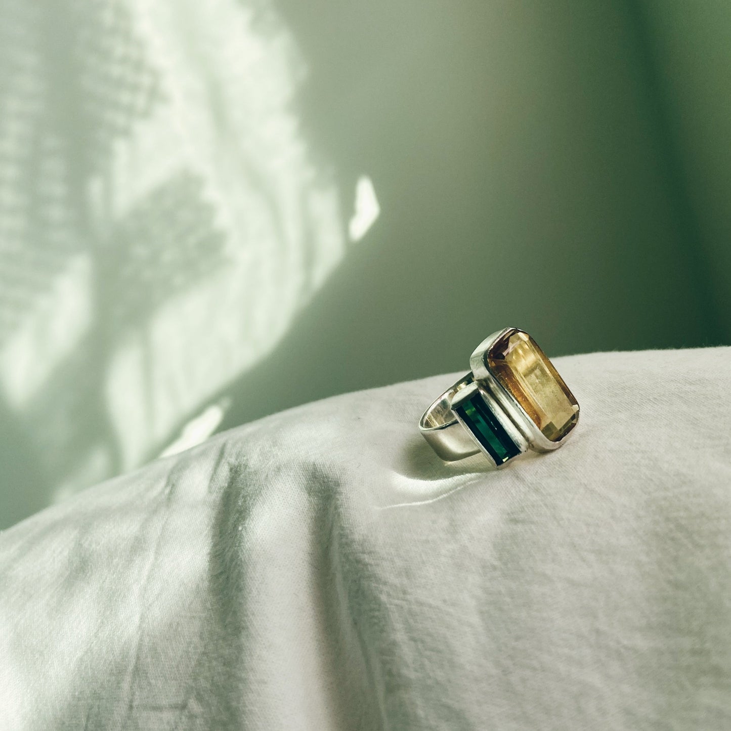 Citrine and Green Tourmaline Silver Ring