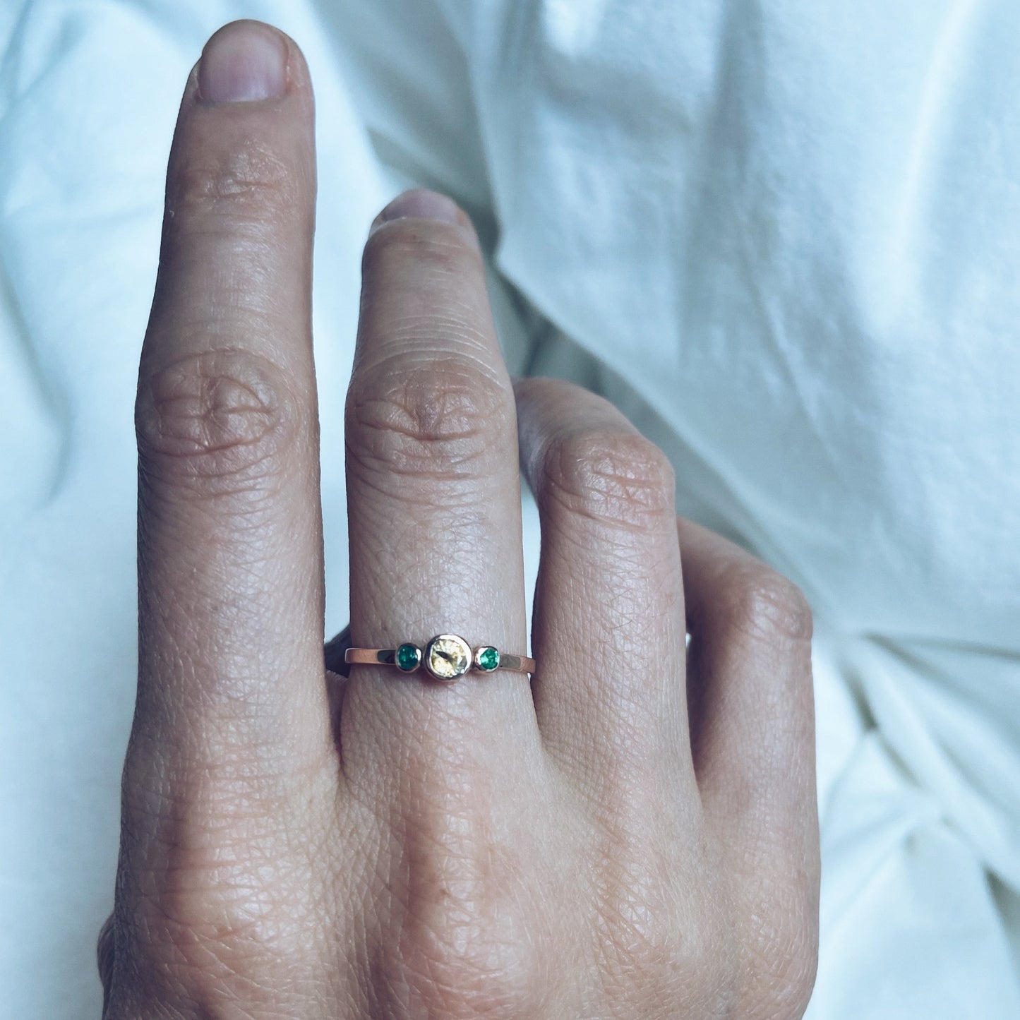 Taiga | Yellow sapphire and emerald rose gold ring