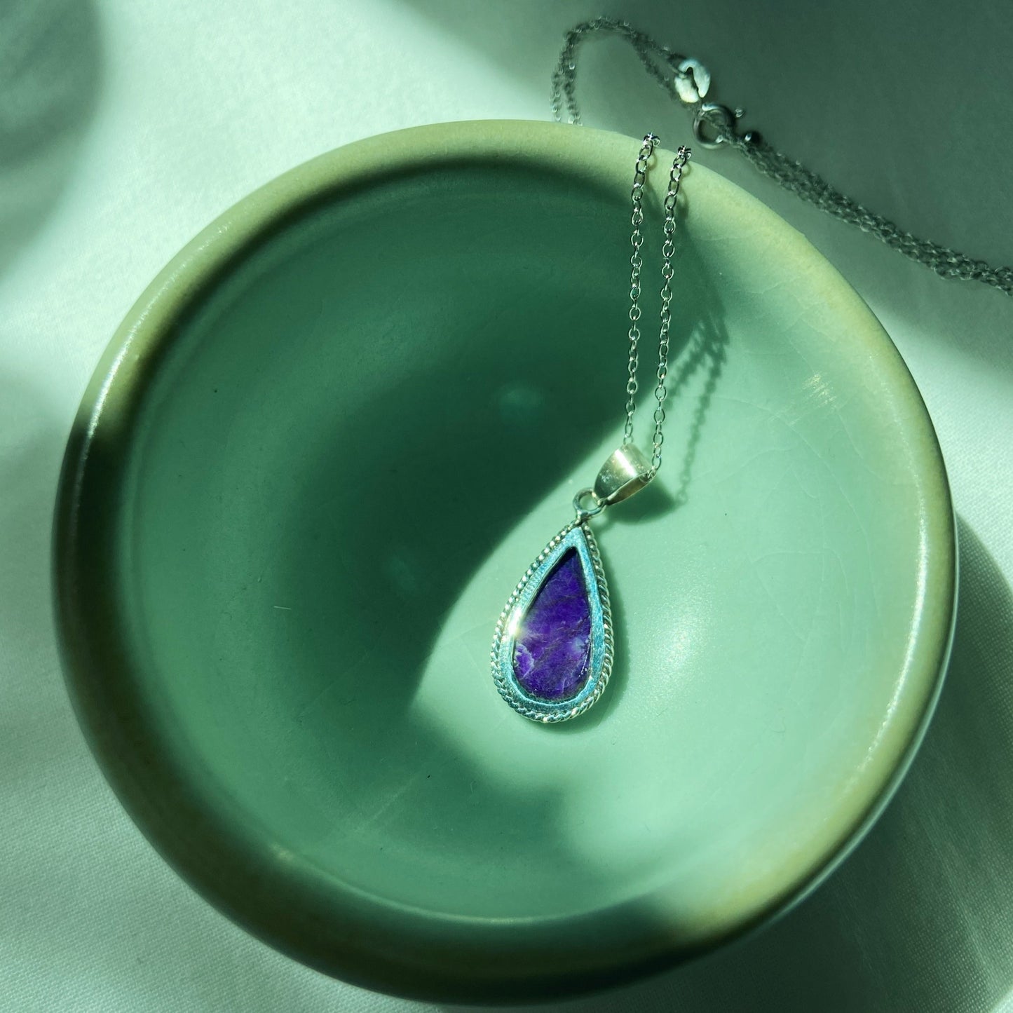 Sugilite silver teardrop pendant