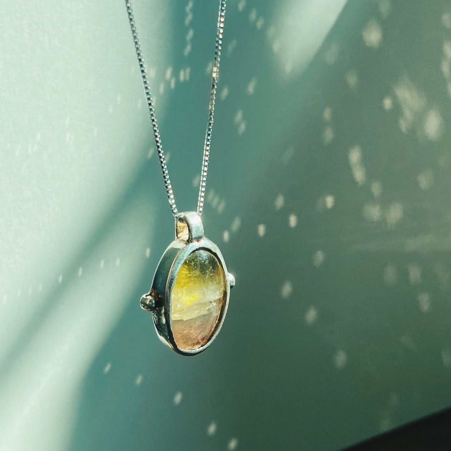 Tri color tourmaline silver pendant