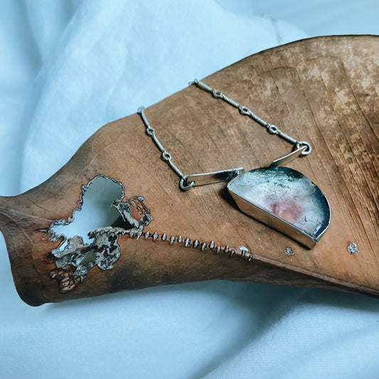 Watermelon tourmaline silver necklace