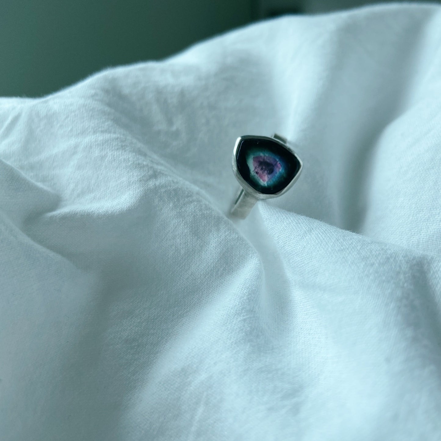 Silver handcrafted watermelon tourmaline ring
