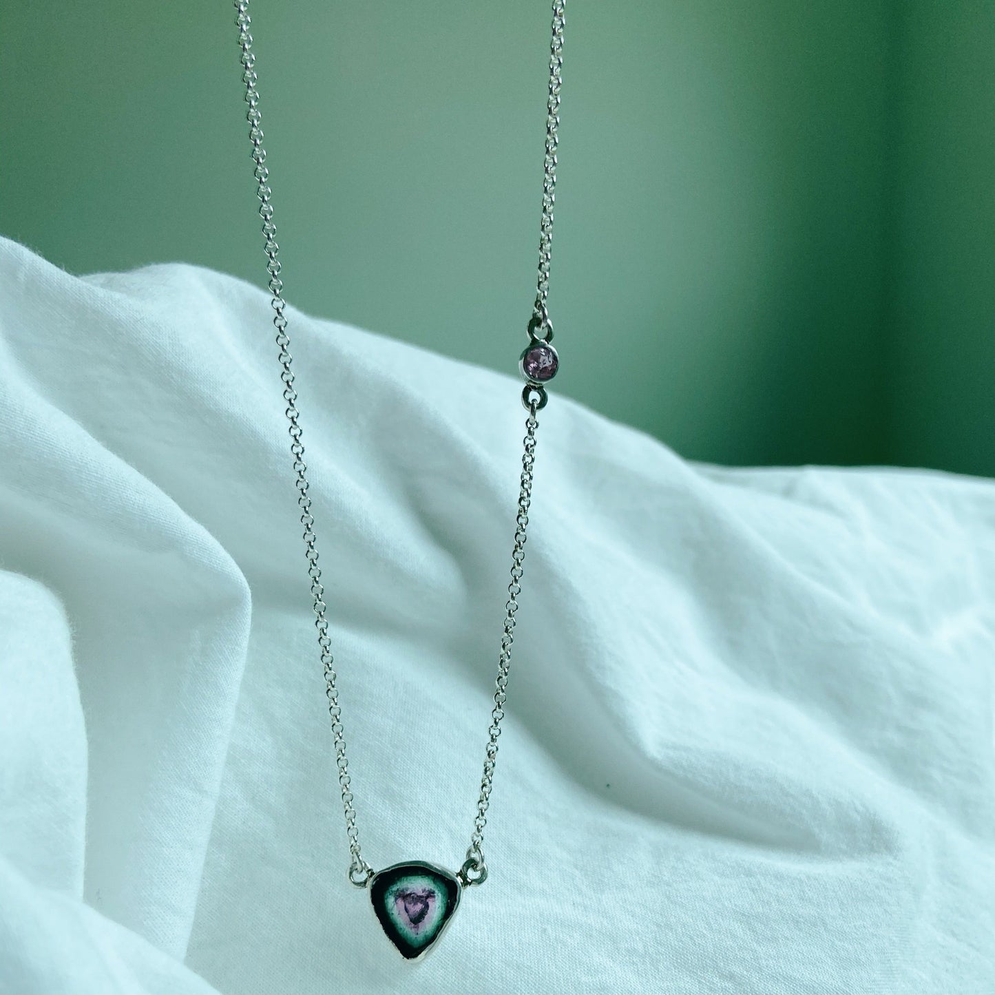 Winona | Watermelon and pink tourmaline, silver necklace