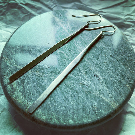 Long dangle silver earrings