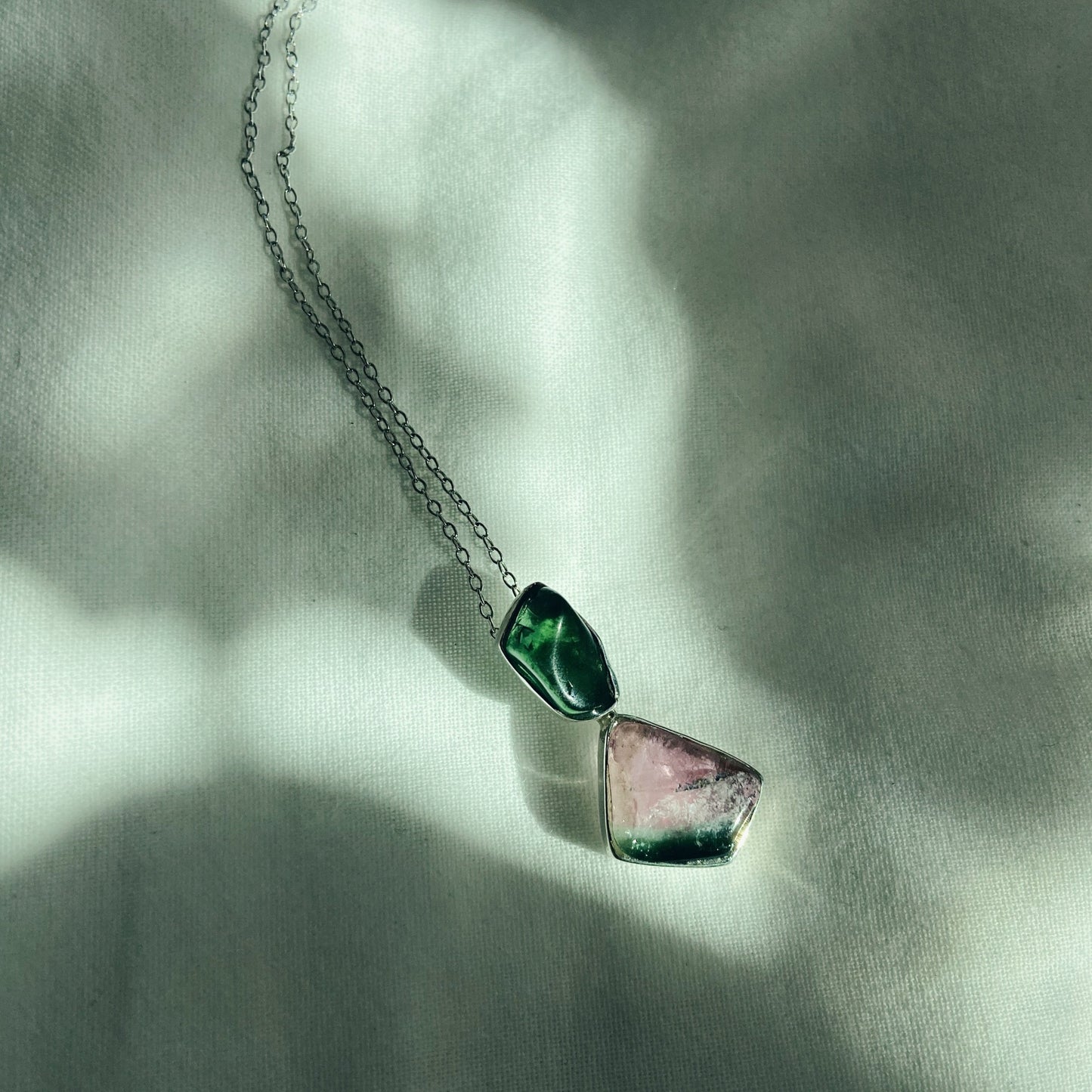 Esmeralda | Watermelon & green tourmaline silver pendant