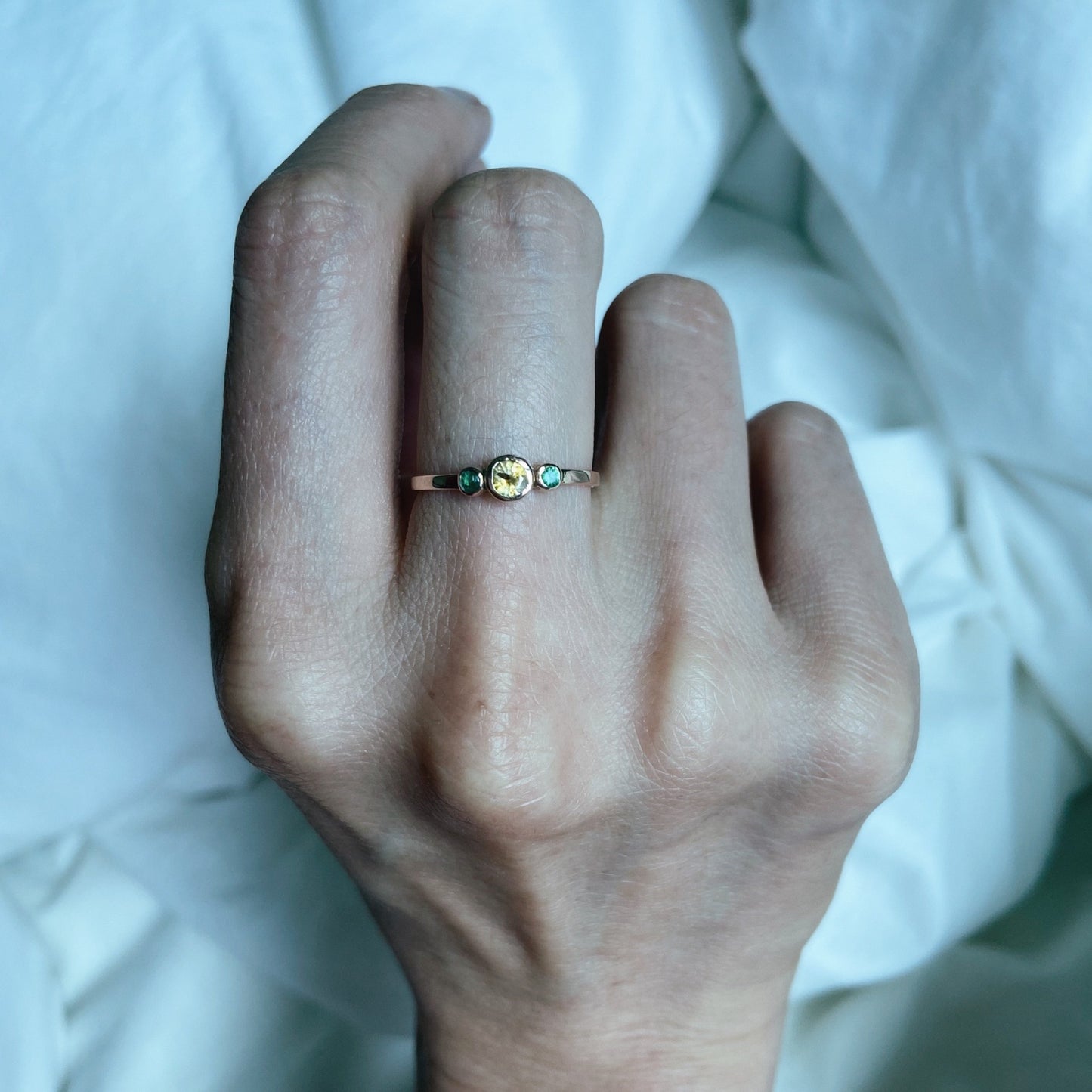 Taiga | Yellow sapphire and emerald rose gold ring