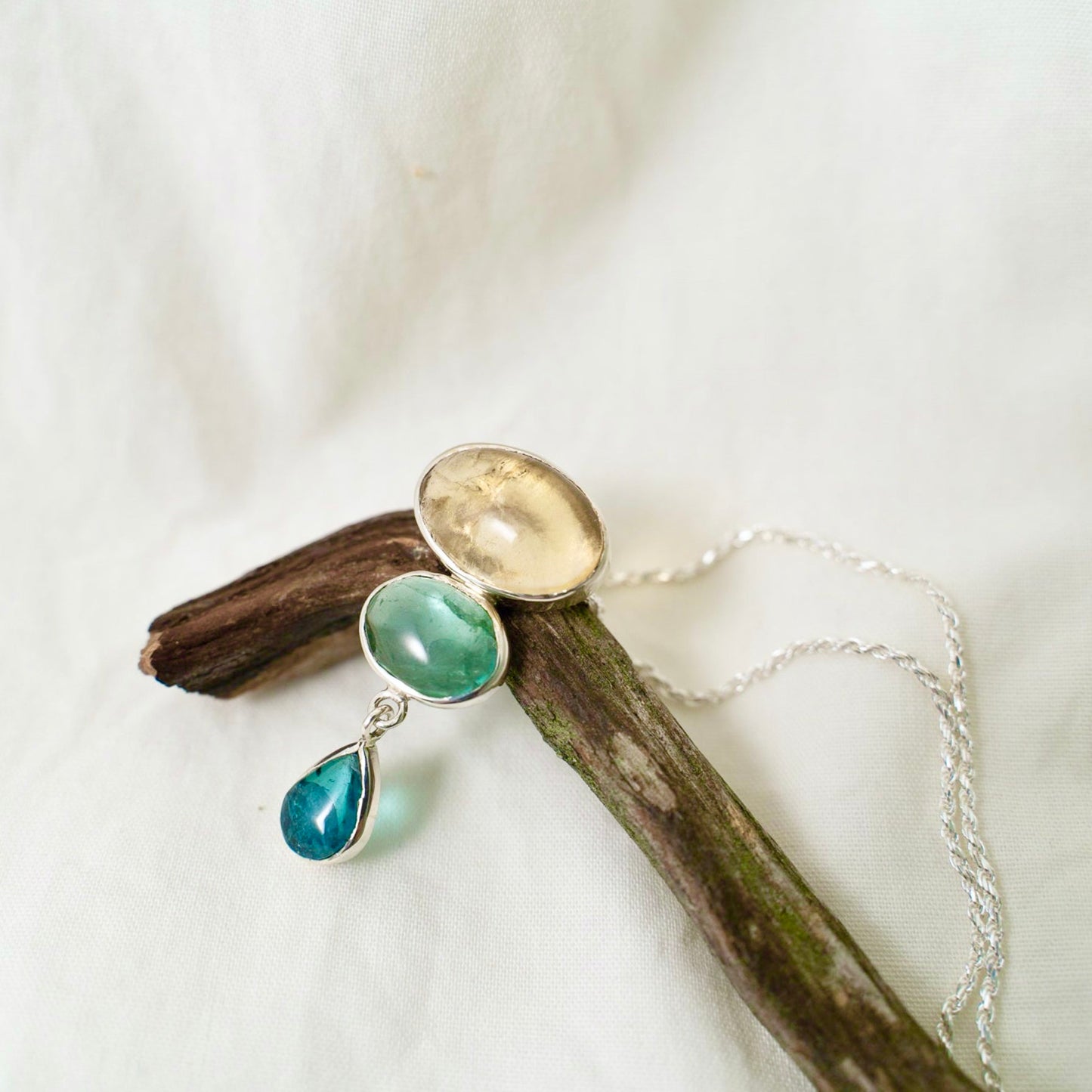 Citrine, Paraiba Tourmaline and Aquamarine silver pendant