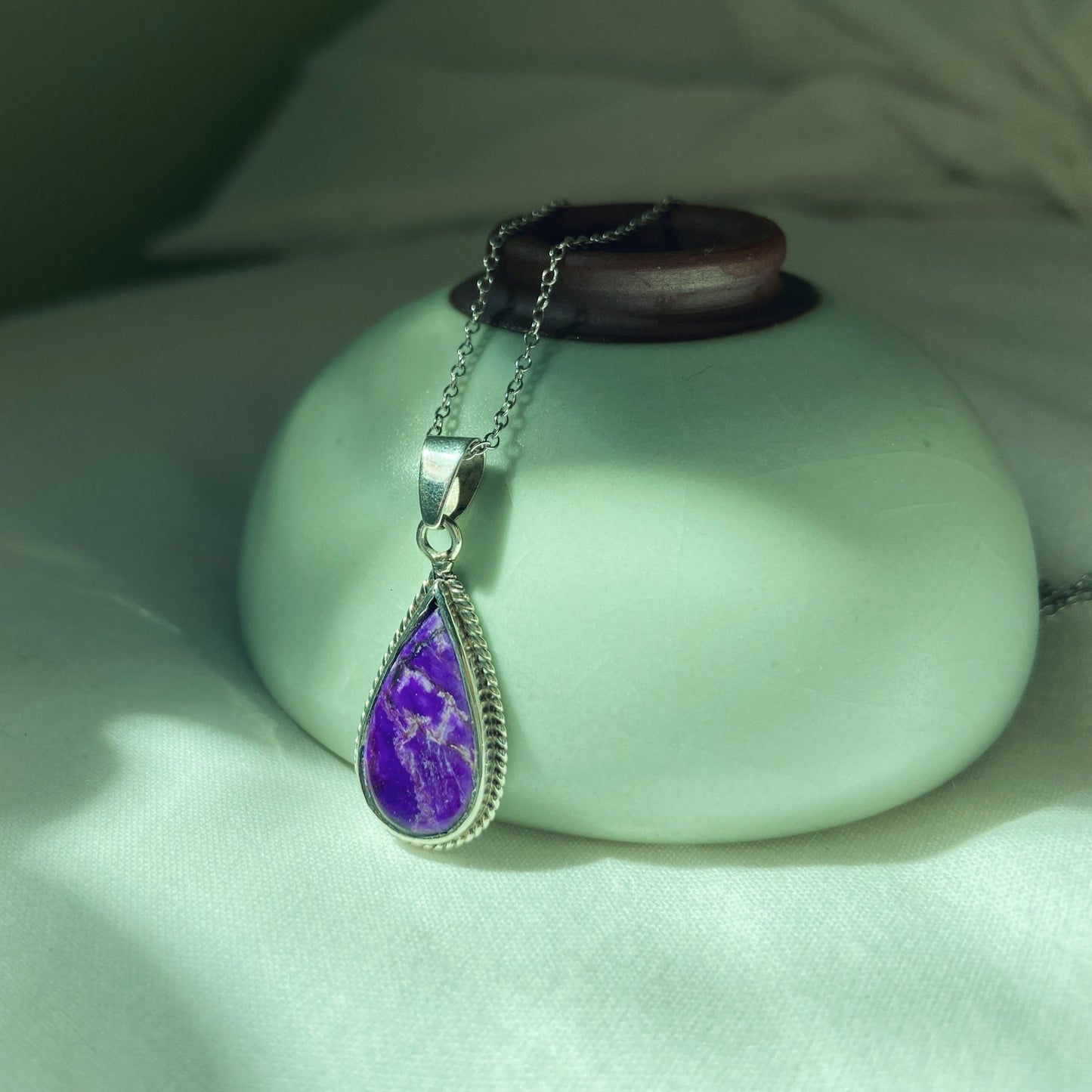 Sugilite silver teardrop pendant