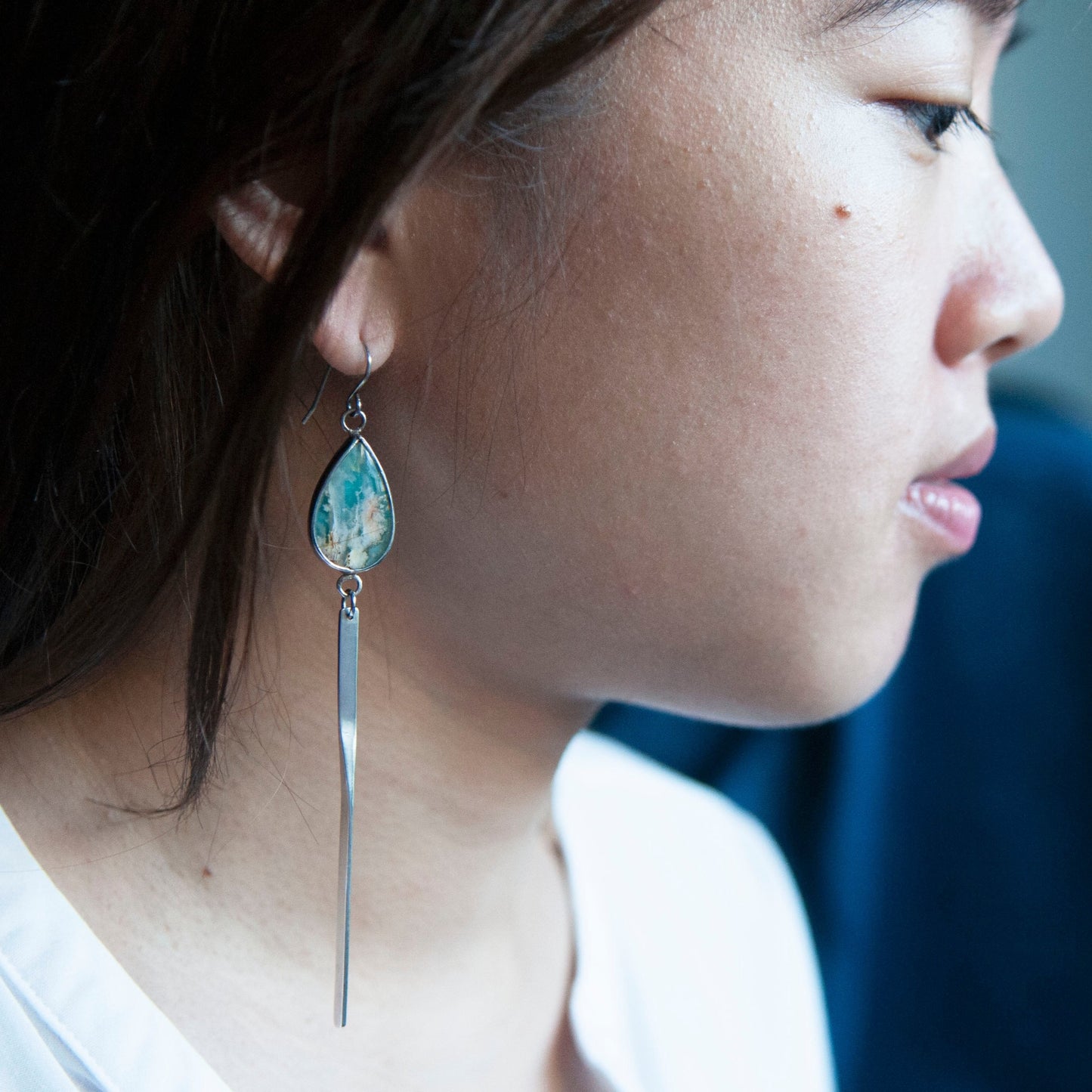 A look at how these beautiful, iconic earrings of coral sea and silver earrings look worn.