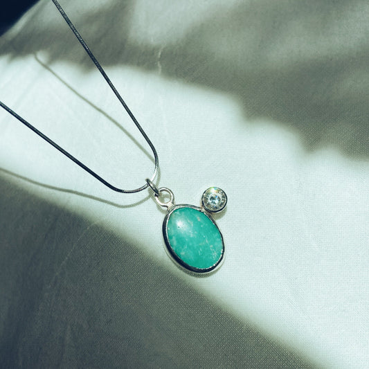 Turquoise and cubic Zirconia silver pendant