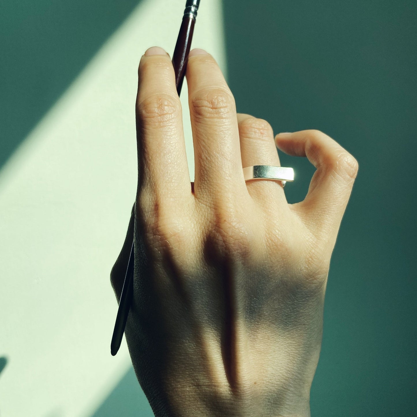 Open bar handcrafted silver ring