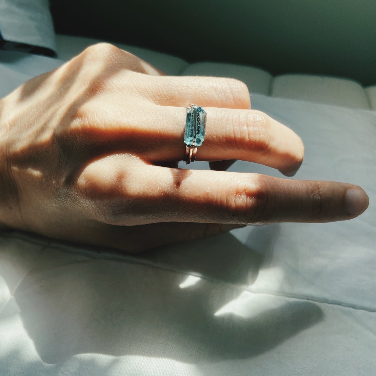 Raw aquamarine silver handcrafted ring