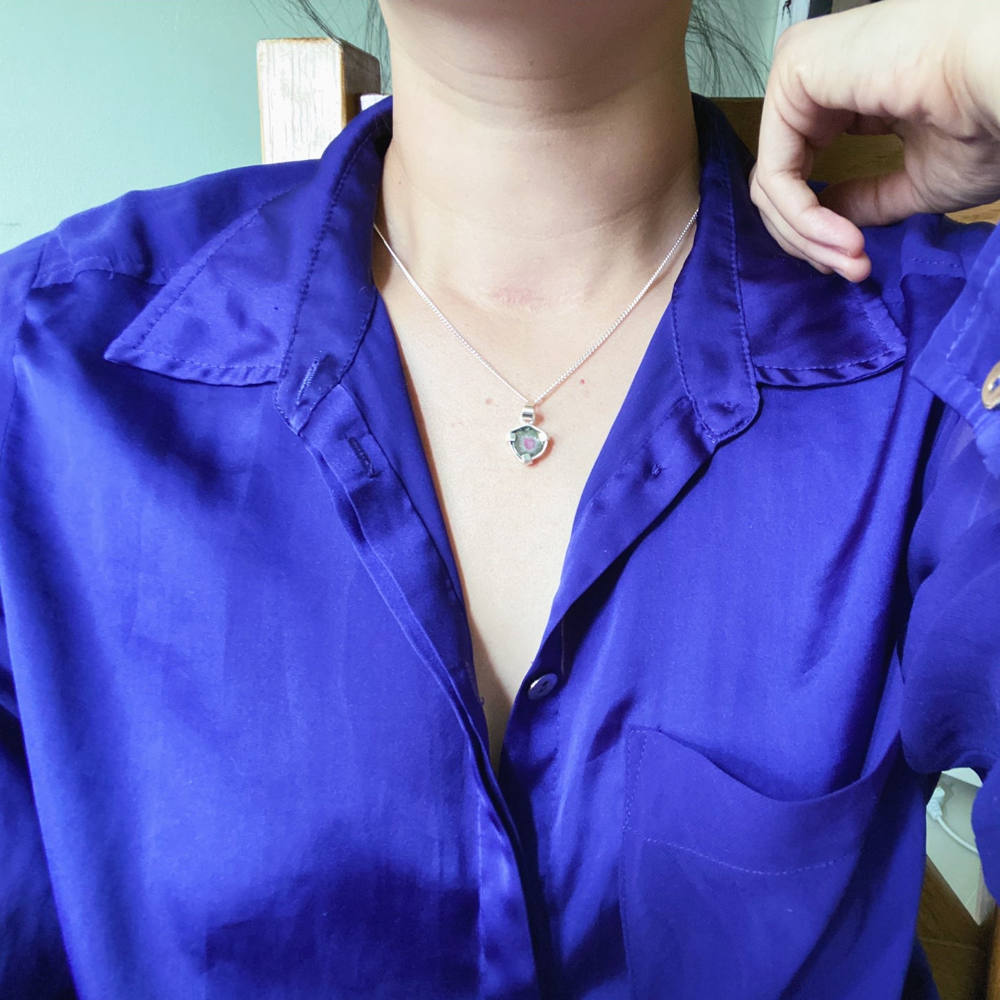 Posey | Reversible watermelon tourmaline silver necklace