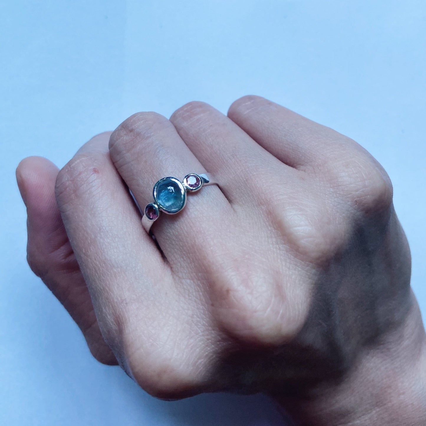 Anthia | aquamarine and garnet silver ring
