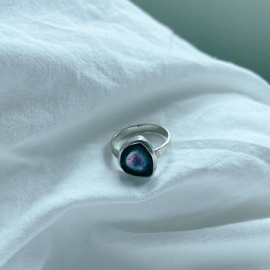 Silver handcrafted watermelon tourmaline ring
