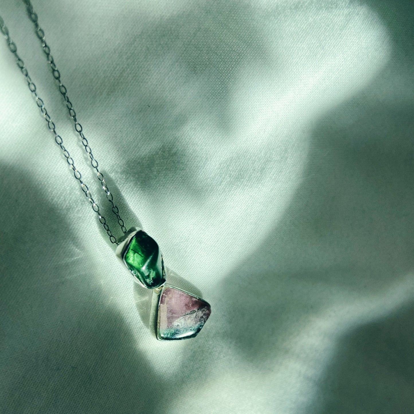 Esmeralda | Watermelon & green tourmaline silver pendant