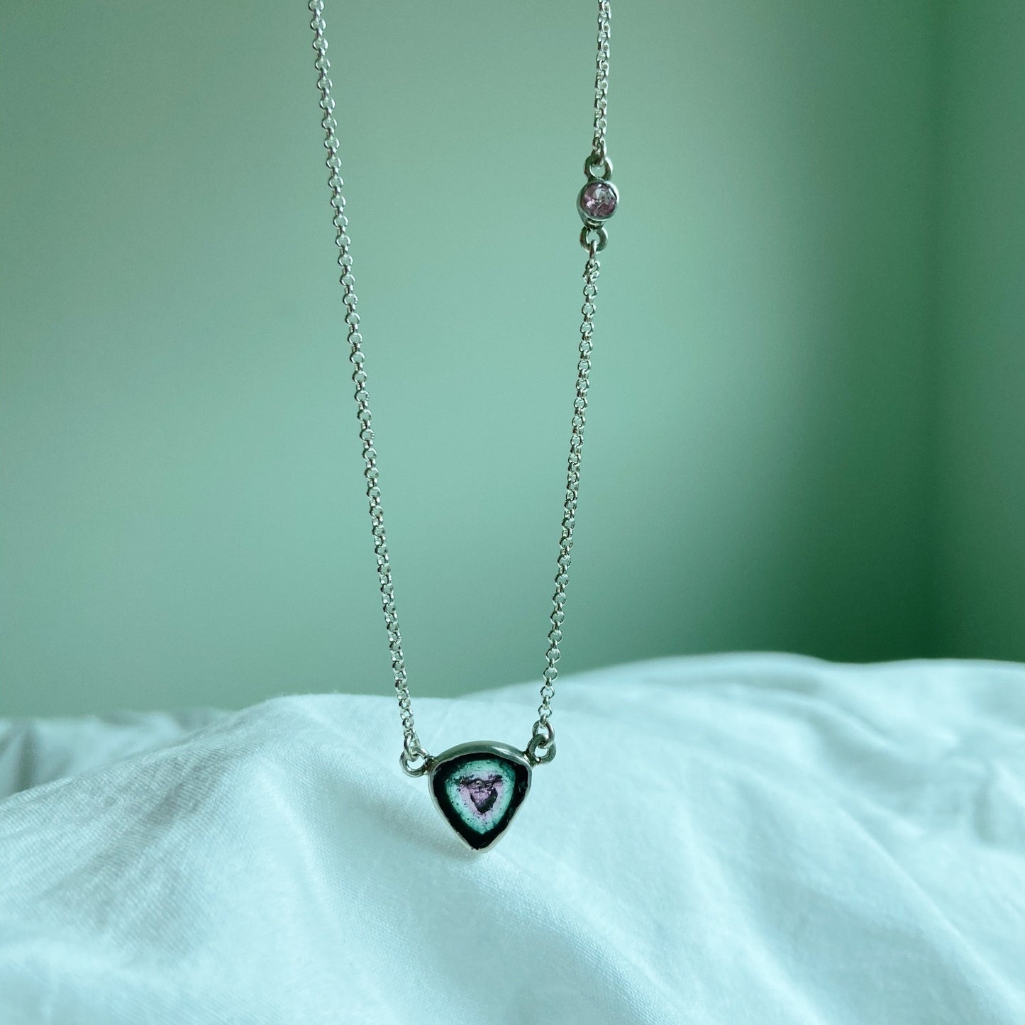 Winona | Watermelon and pink tourmaline, silver necklace