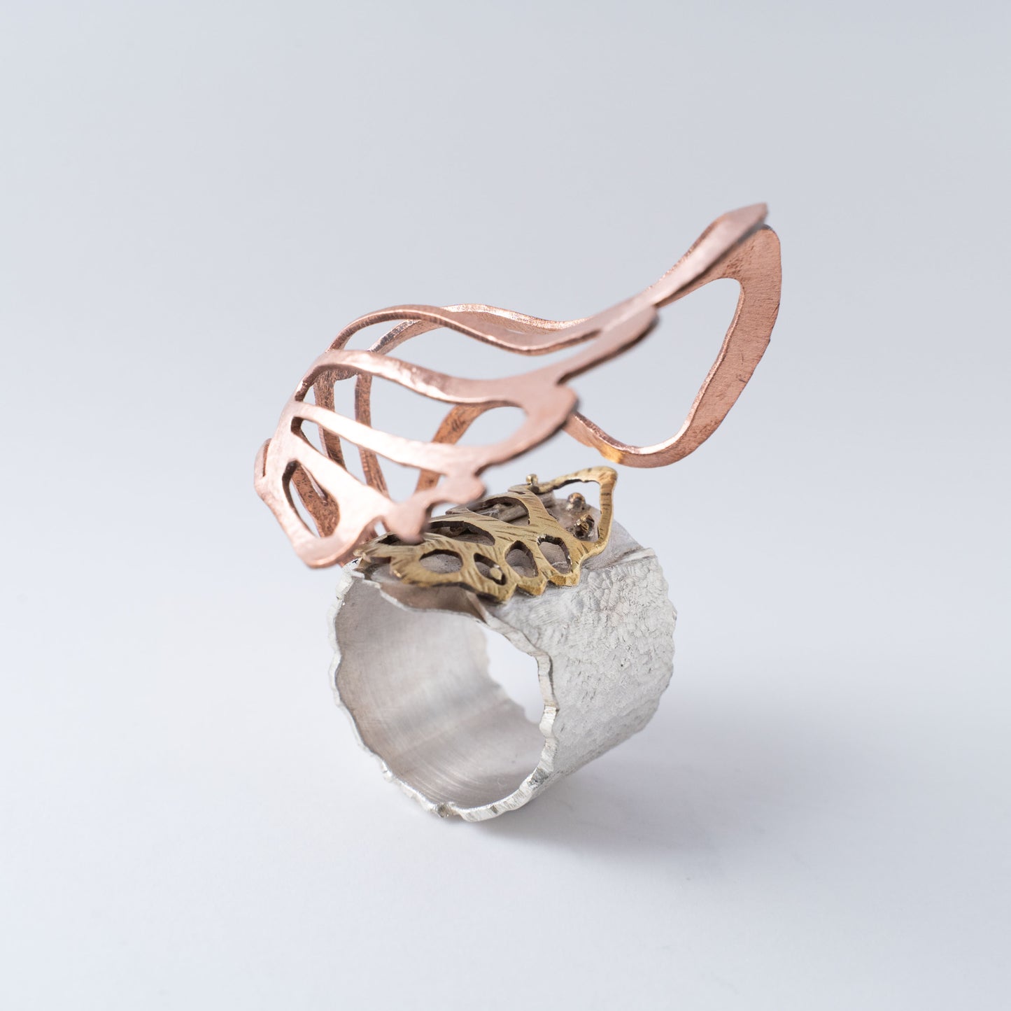 Handmade Coral-Inspired Ring in Copper, Brass & Silver – Mixed Metal Jewelry