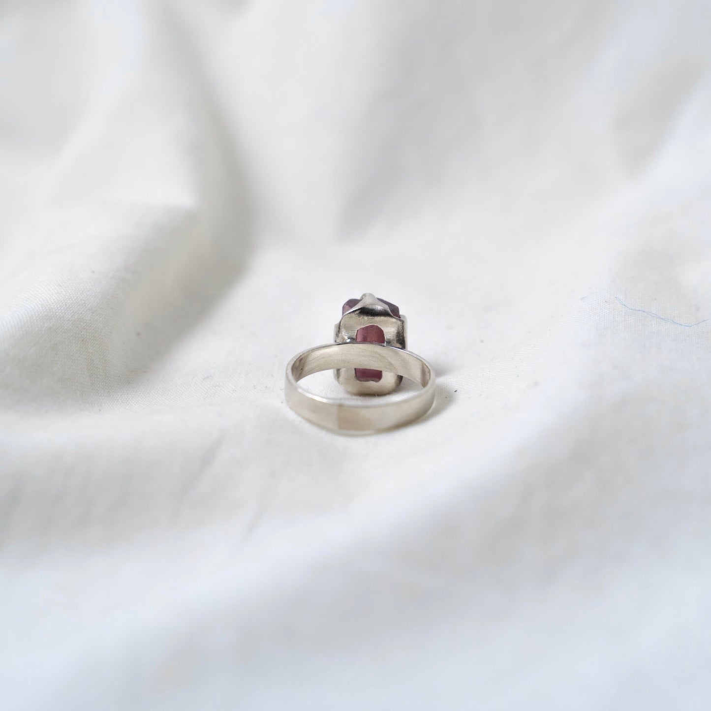 Handmade raw pink tourmaline silver ring
