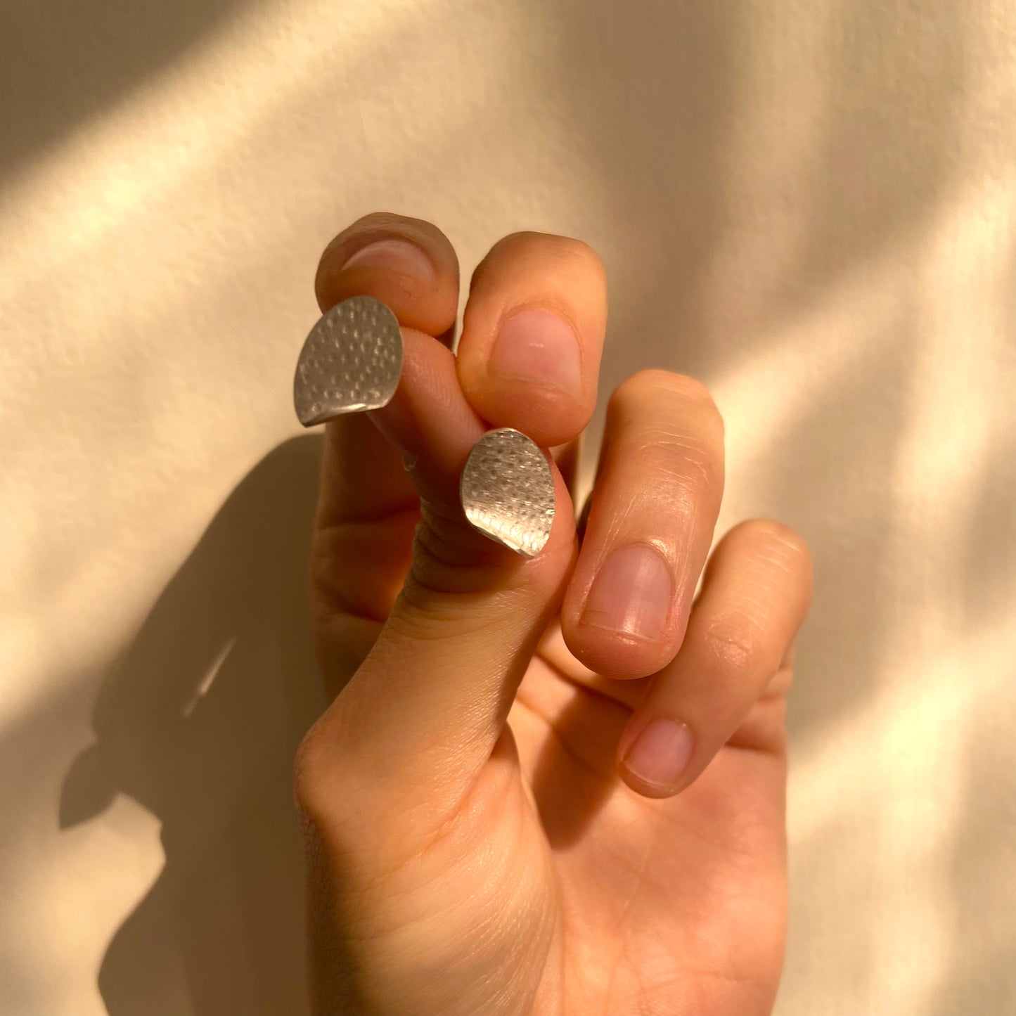 Repurposed, textured leaf, silver stud earrings