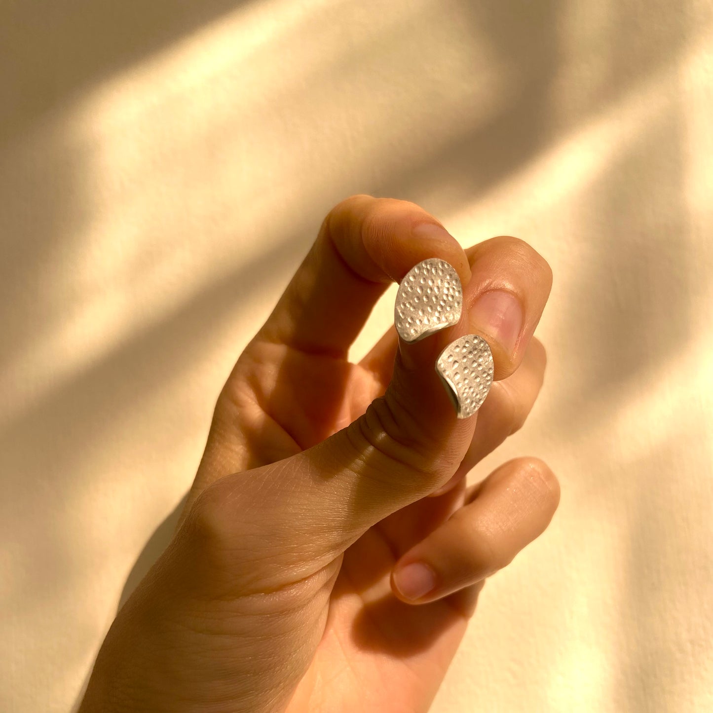 Repurposed, textured leaf, silver stud earrings