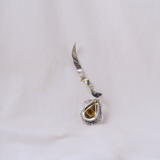 Kudu at dusk BROOCH in oxidized silver, 14k gold and an emerald cut citrine.