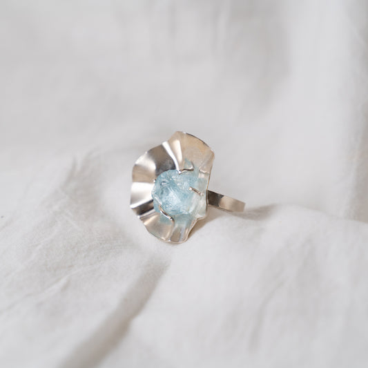 Raw aquamarine statement silver ring