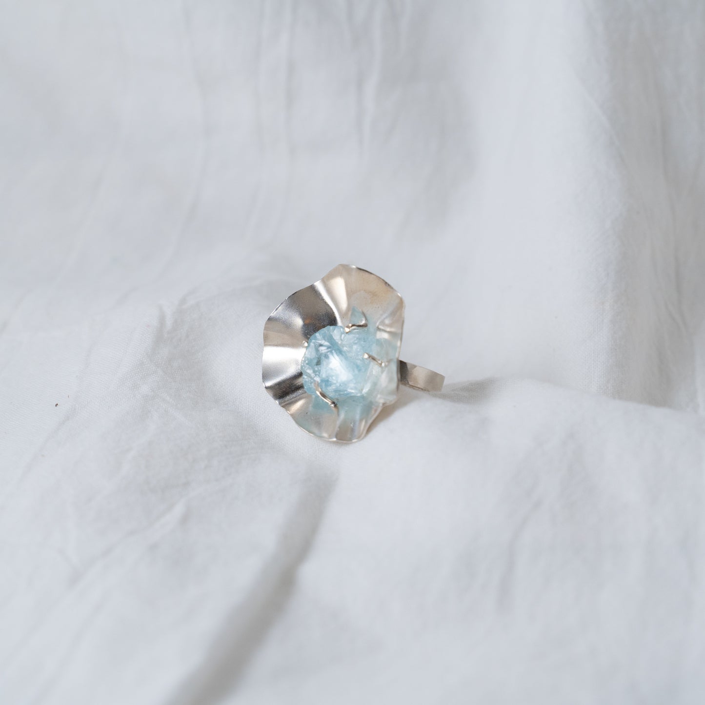 Raw aquamarine statement silver ring