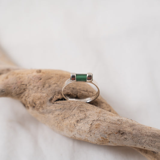 Bohemian-chic inspired, raw tourmaline, silver ring