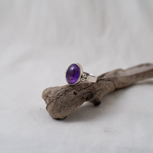 Amethyst and silver granule ring