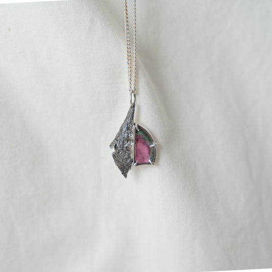 Altair | meteorite and watermelon tourmaline silver necklace