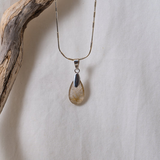Rutilated quartz silver pendant necklace