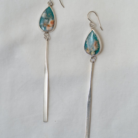 Elegant coral sea silver dangle earrings