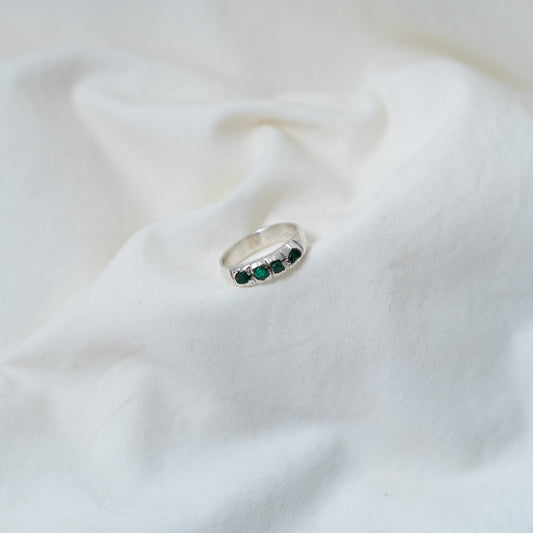 Modern, rugged, raw emerald, Silver Ring