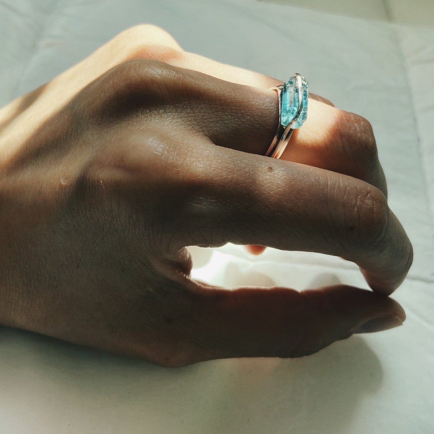 Raw aquamarine silver handcrafted ring