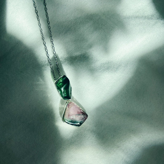 Esmeralda | Watermelon & green tourmaline silver pendant