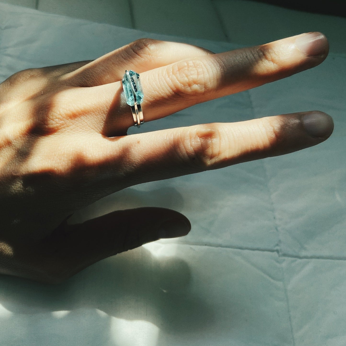 Raw aquamarine silver handcrafted ring