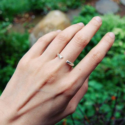 Silver open cube ring