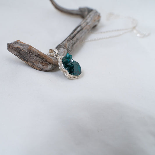 Delicate dioptase silver pendant