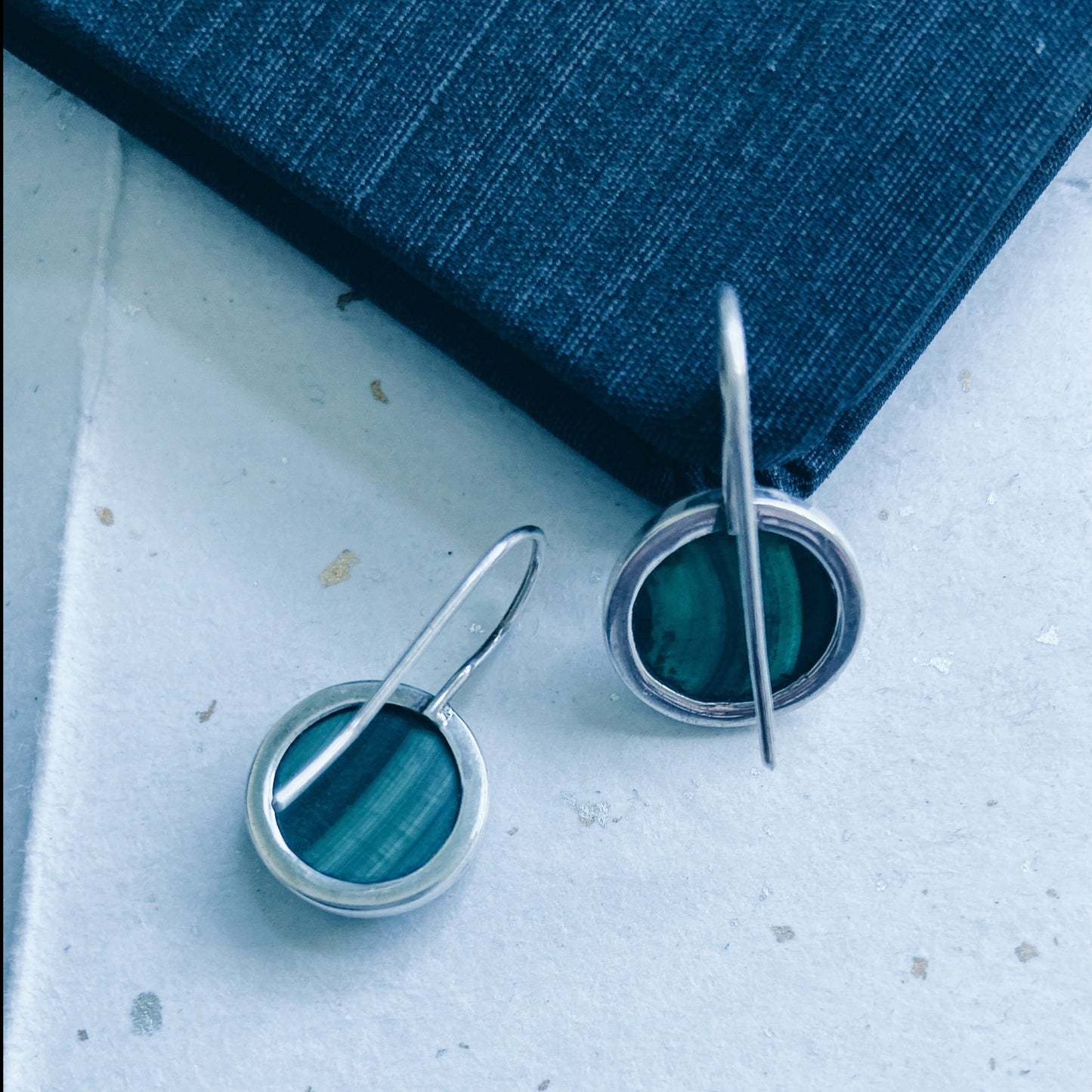 Malachite silver earrings small